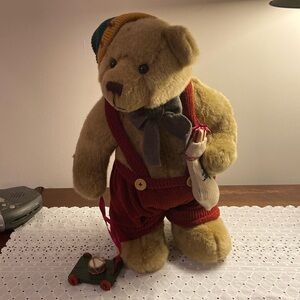 Vintage Christmas Teddy Bear 18” Standing Hat Stocking Wagon Creative Design